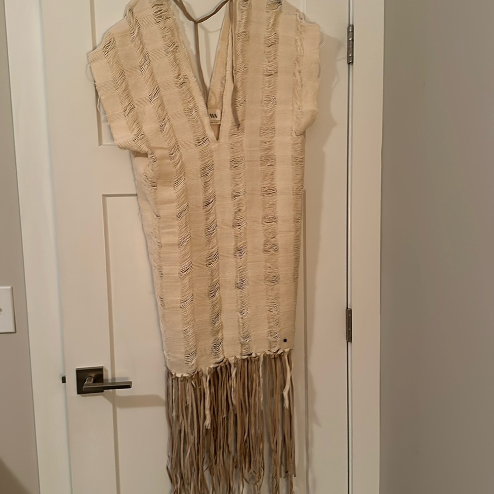 Raw brand. Sheer cotton beach caftan with leather fringe detail. New never worn.